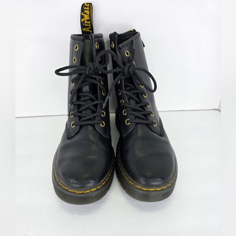 Dr. Martens Zavala Combat Boots Unisex Black Leather Yellow Stitching Size M7 W8 - Picture 7 of 16